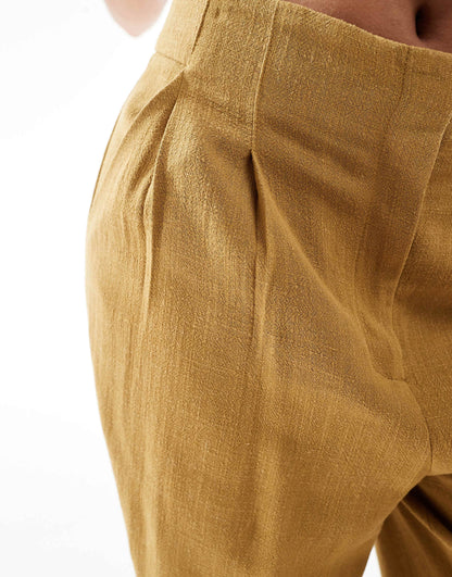 Petite Tailored High Waist Seam Detail Wide Leg Linen Trousers