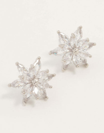 Diamond Simulant Elegant Flower Stud Earrings