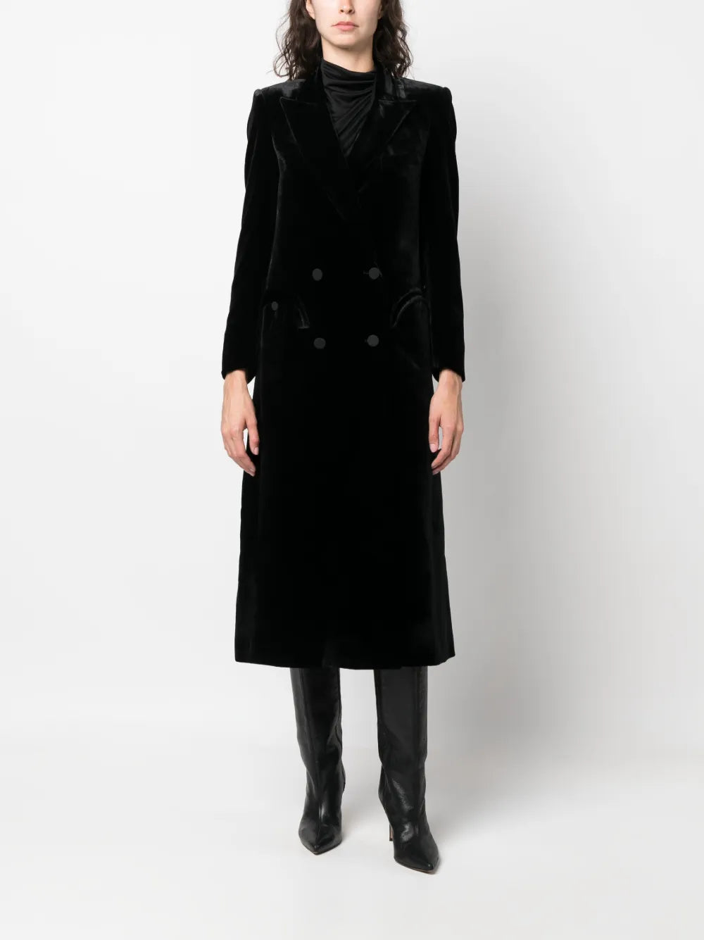 Double-Breasted Velvet Midi Dress