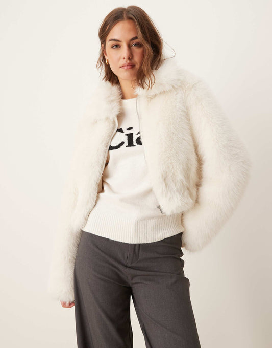 Cropped Faux Fur Bomber Jacket