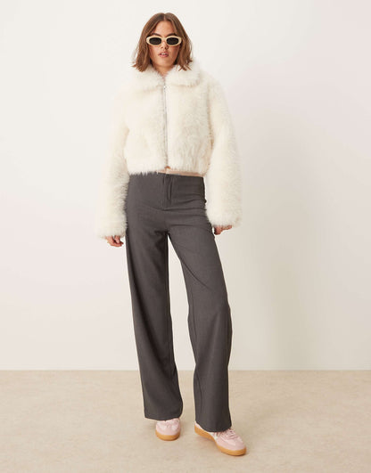 Cropped Faux Fur Bomber Jacket