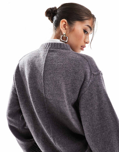 Crew Neck Oversized Jumper With Seam Back Detail