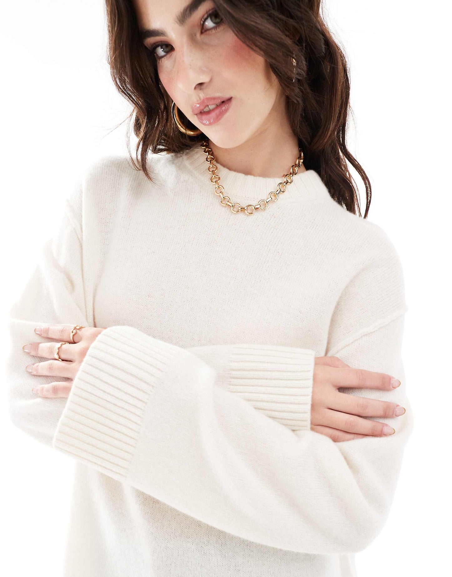 Crew Neck Oversized Jumper With Seam Back Detail