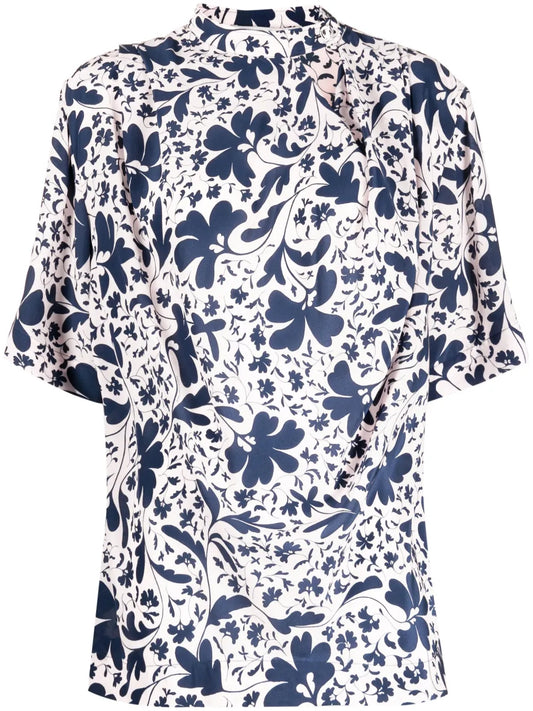 Floral-Print Silk Blouse