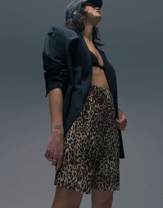Leopard Crinkle Plisse Wide Leg Short