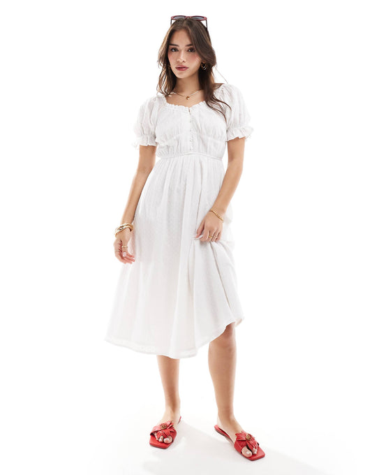 Broderie Puff Sleeve Tea Dress