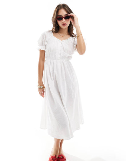 Broderie Puff Sleeve Tea Dress