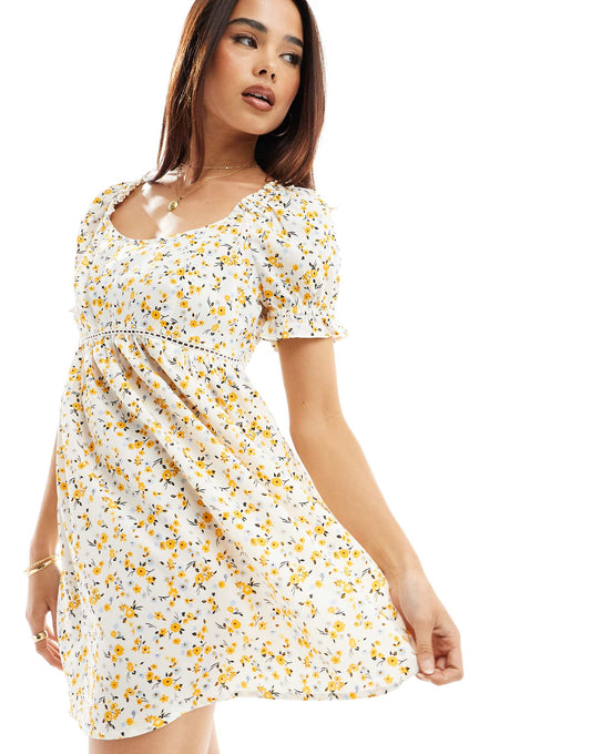 Chintzy Floral Mini Smock Dress