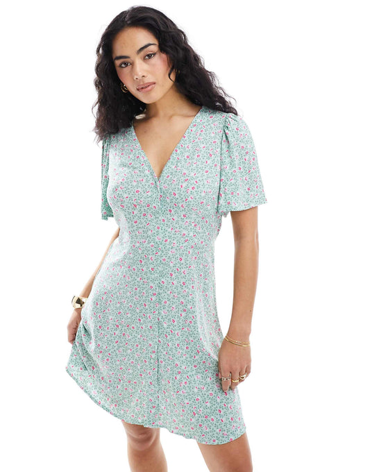 Button Through Mini Skater Dress