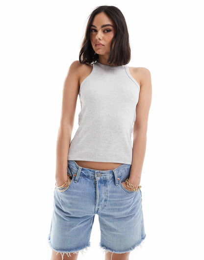 Ribbed Racer Neck Vest Top