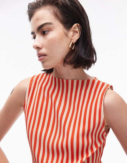 Co Ord Plisse Stripe High Neck Top