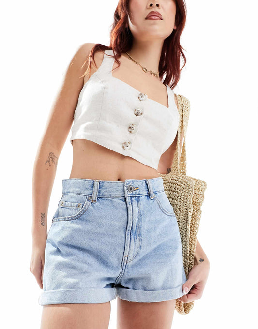 High Waisted Denim Mom Short