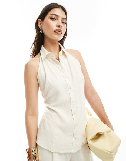 Sleeveless Rustic Linen Look Blouse