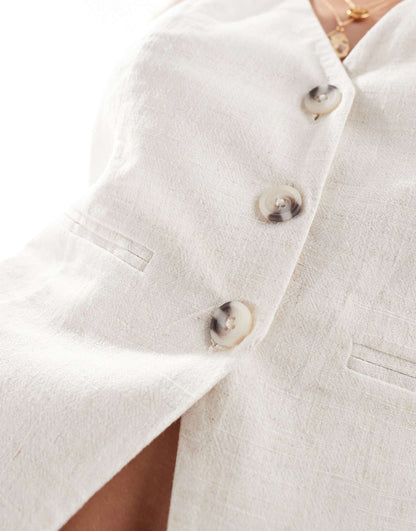 Linen Look Waistcoat With Tie Detail