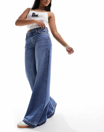 Raw Hem Wide Leg Flare Jeans