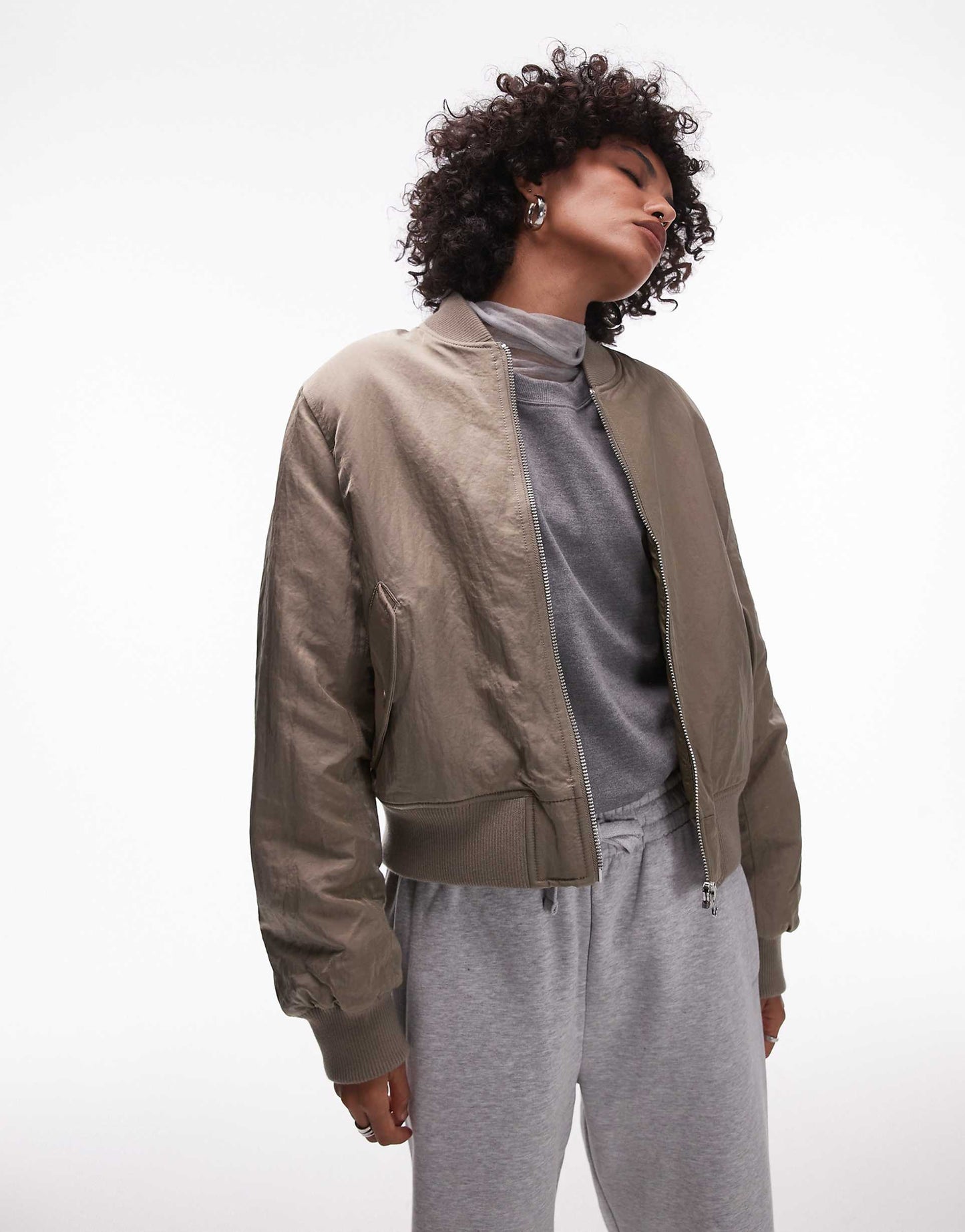 Oversized Cropped Bomber Jacket
