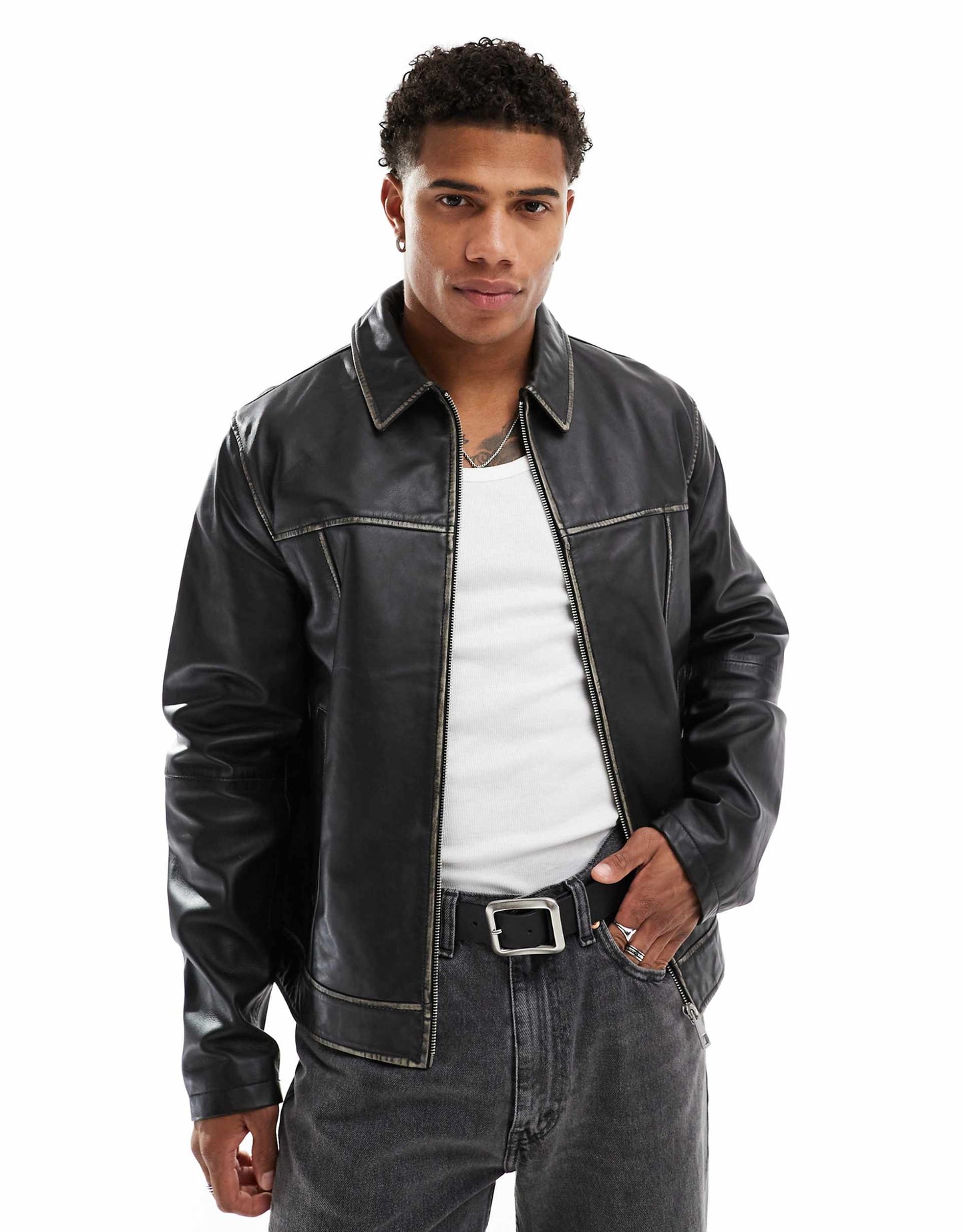 Premium Real Leather Distressed Harrington Jacket