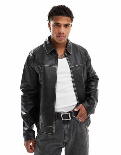 Premium Real Leather Distressed Harrington Jacket
