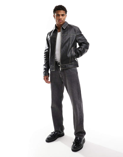 Premium Real Leather Distressed Harrington Jacket