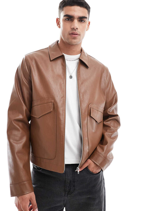Faux Leather Harrington Jacket