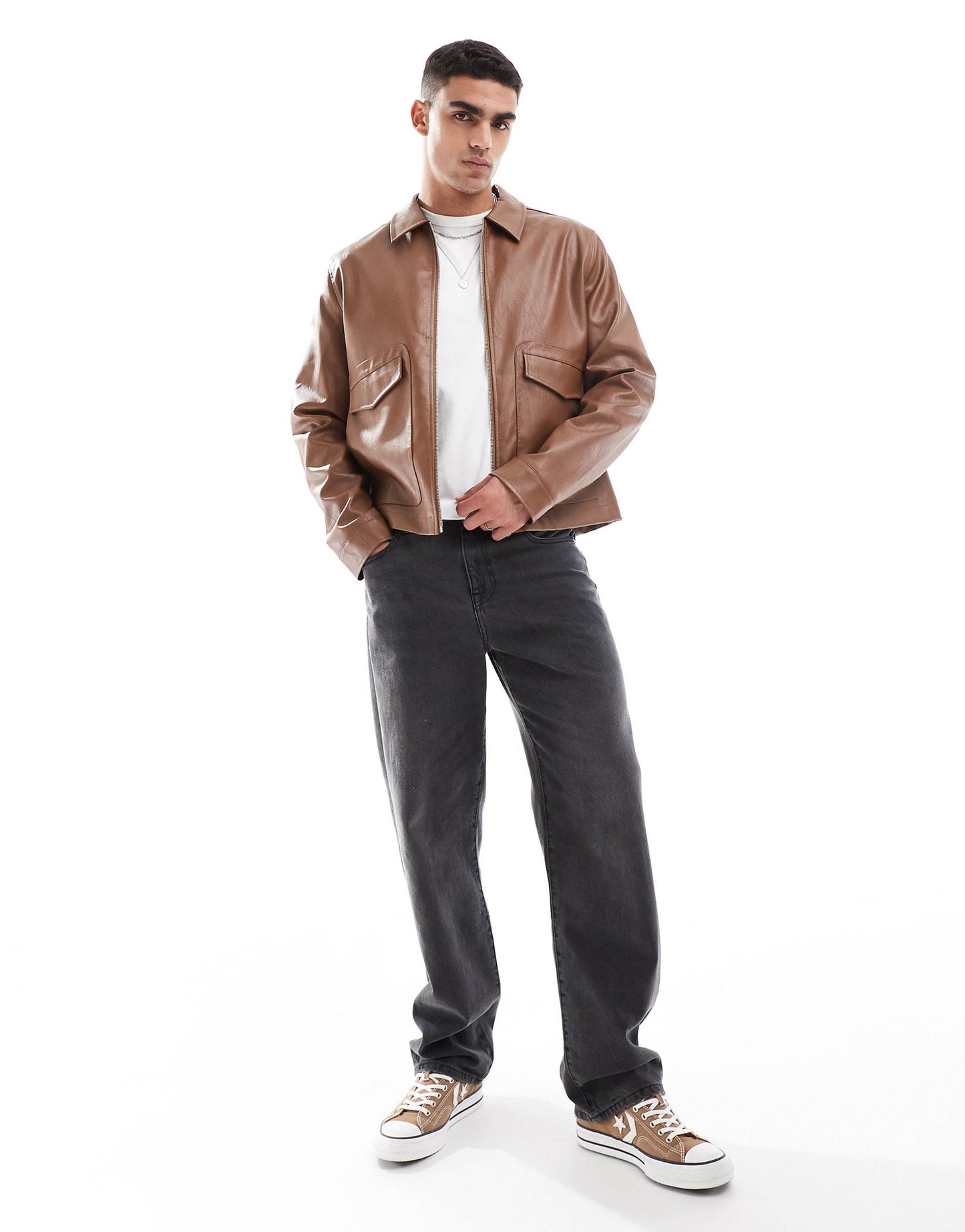 Faux Leather Harrington Jacket