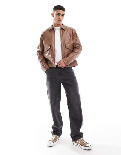 Faux Leather Harrington Jacket
