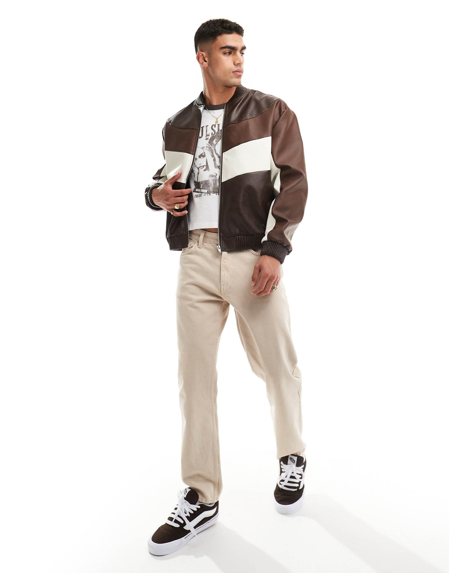 Oversized Faux Leather Cut And Sew Bomber Jacket
