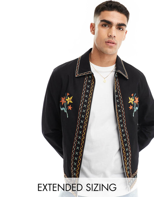 Cropped Harrington Jacket With Embroidery