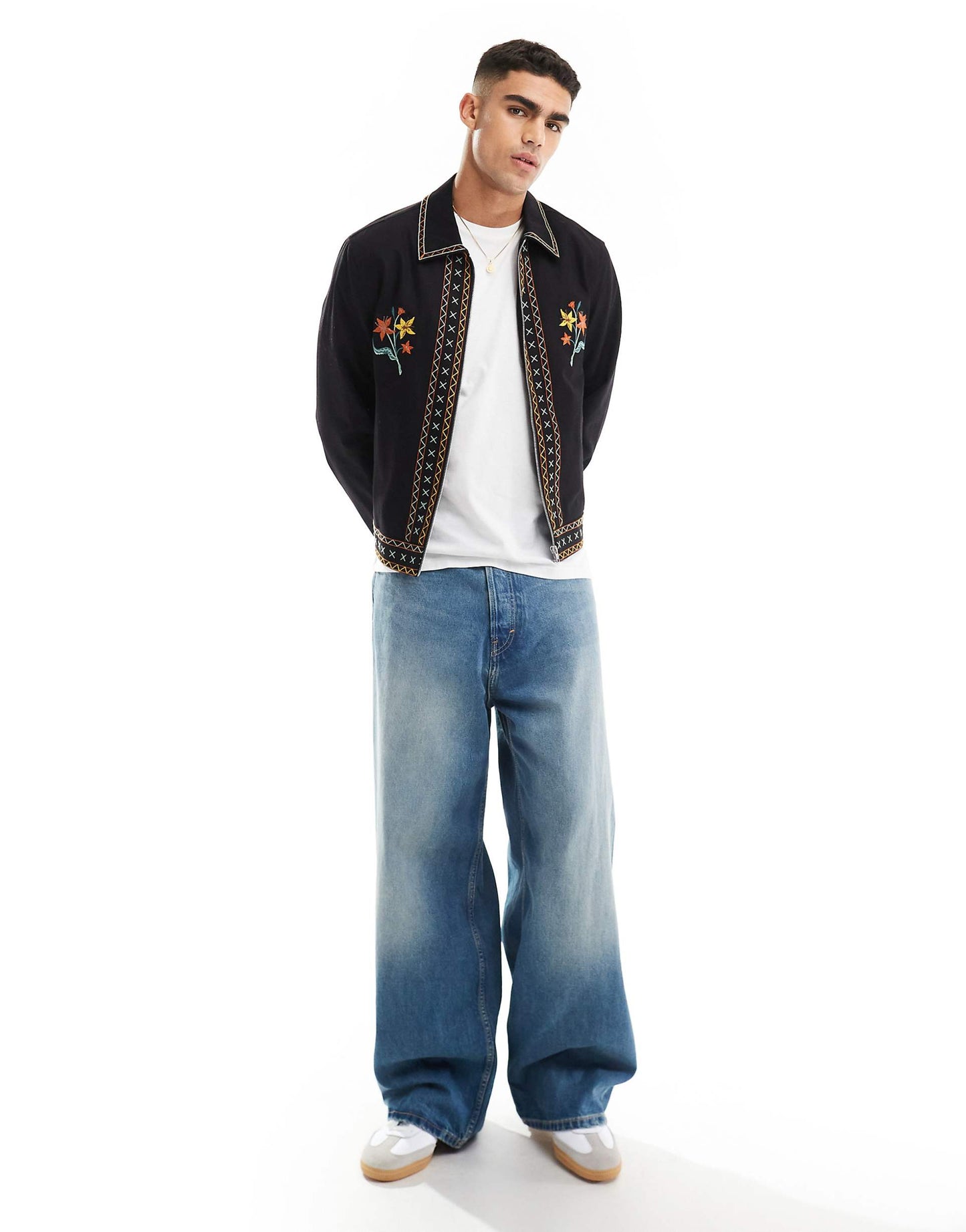 Cropped Harrington Jacket With Embroidery