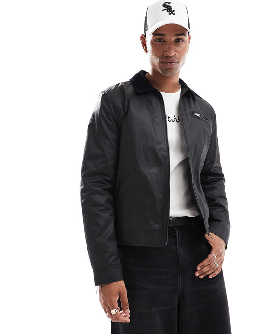 Waxed Worker Jacket With Contrast Cord Collar