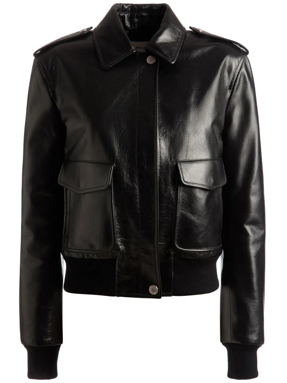 Cargo-Pockets Leather Bomber Jacket