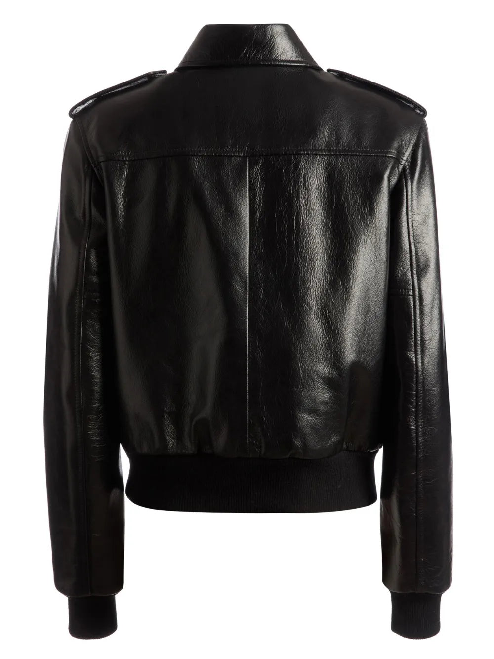 Cargo-Pockets Leather Bomber Jacket
