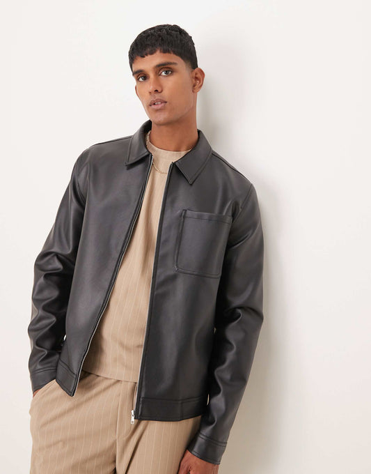 Faux Leather Harrington Jacket
