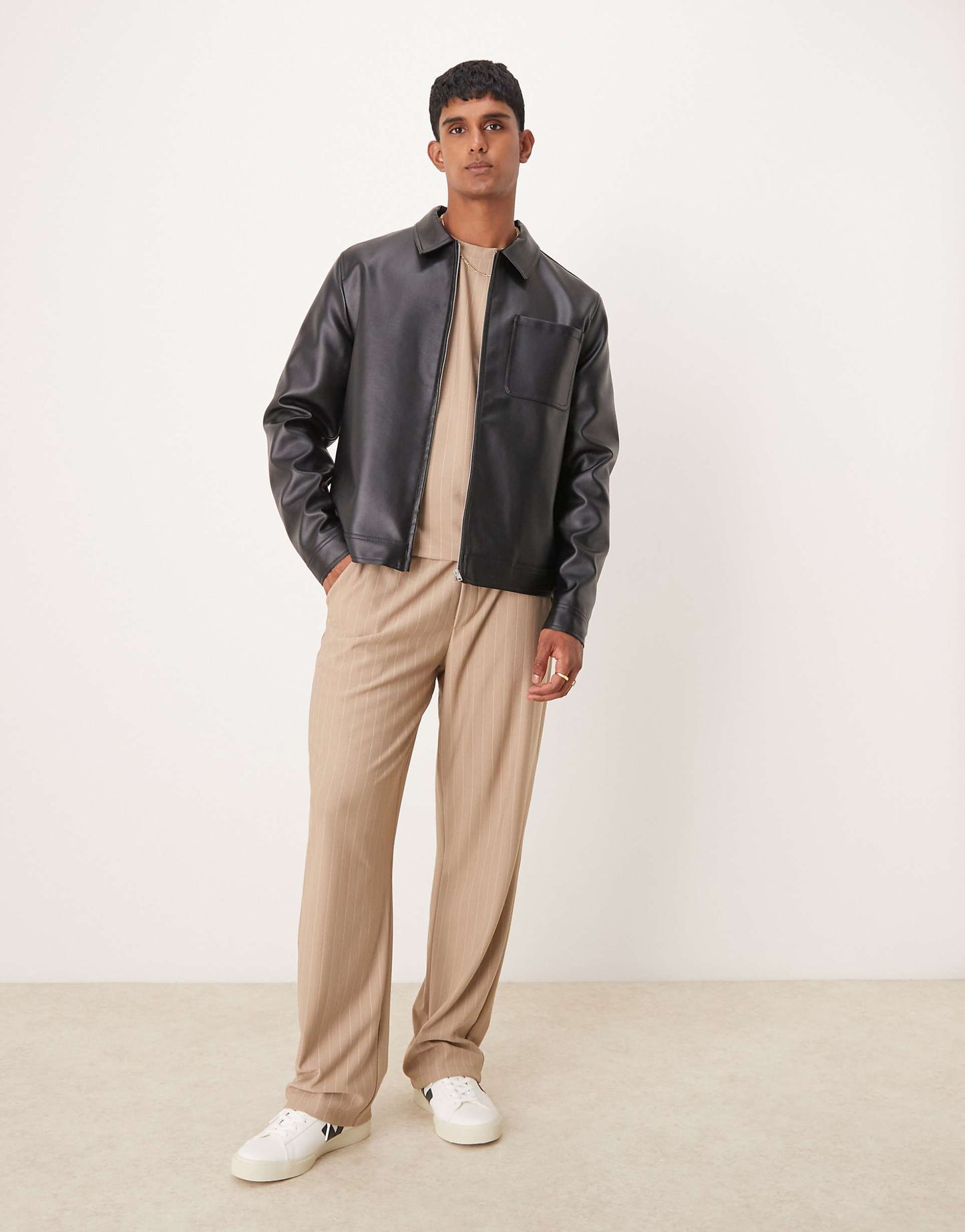 Faux Leather Harrington Jacket