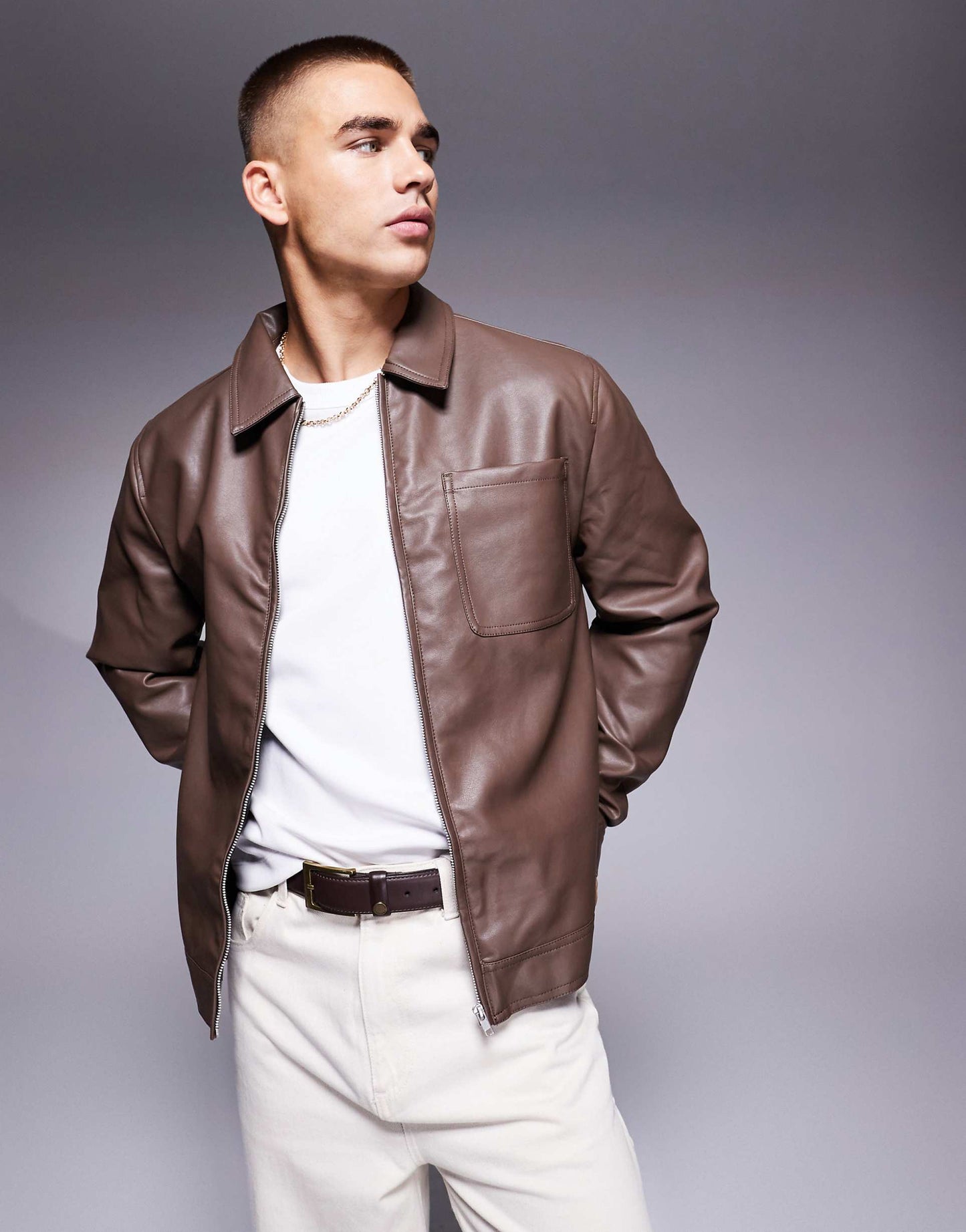 Faux Leather Harrington Jacket