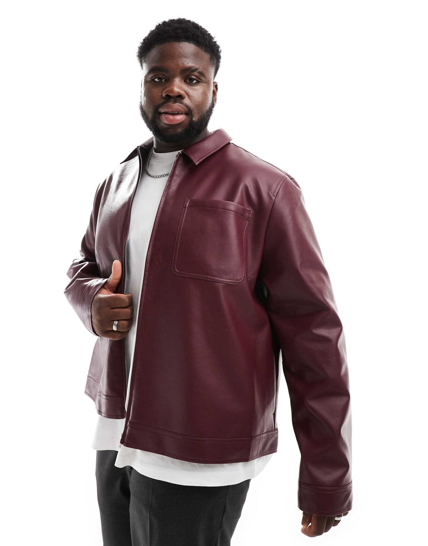 Faux Leather Harrington Jacket