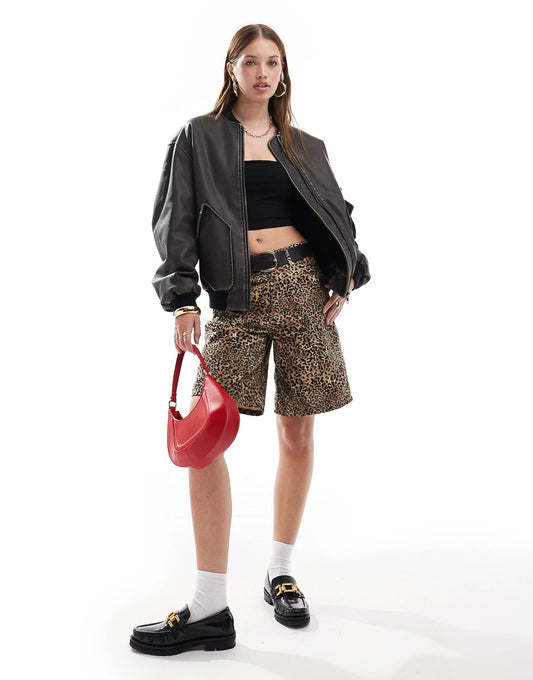 Faux Leather Bomber Jacket