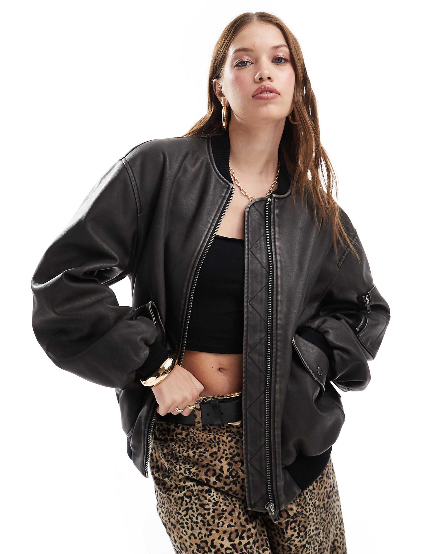 Faux Leather Bomber Jacket