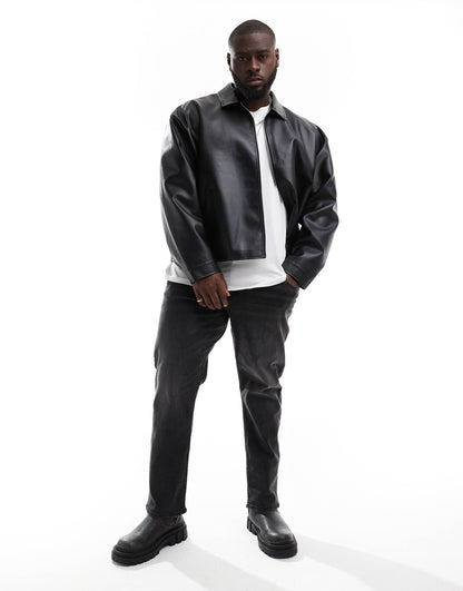 Faux Leather Boxy Oversized Harrington Jacket