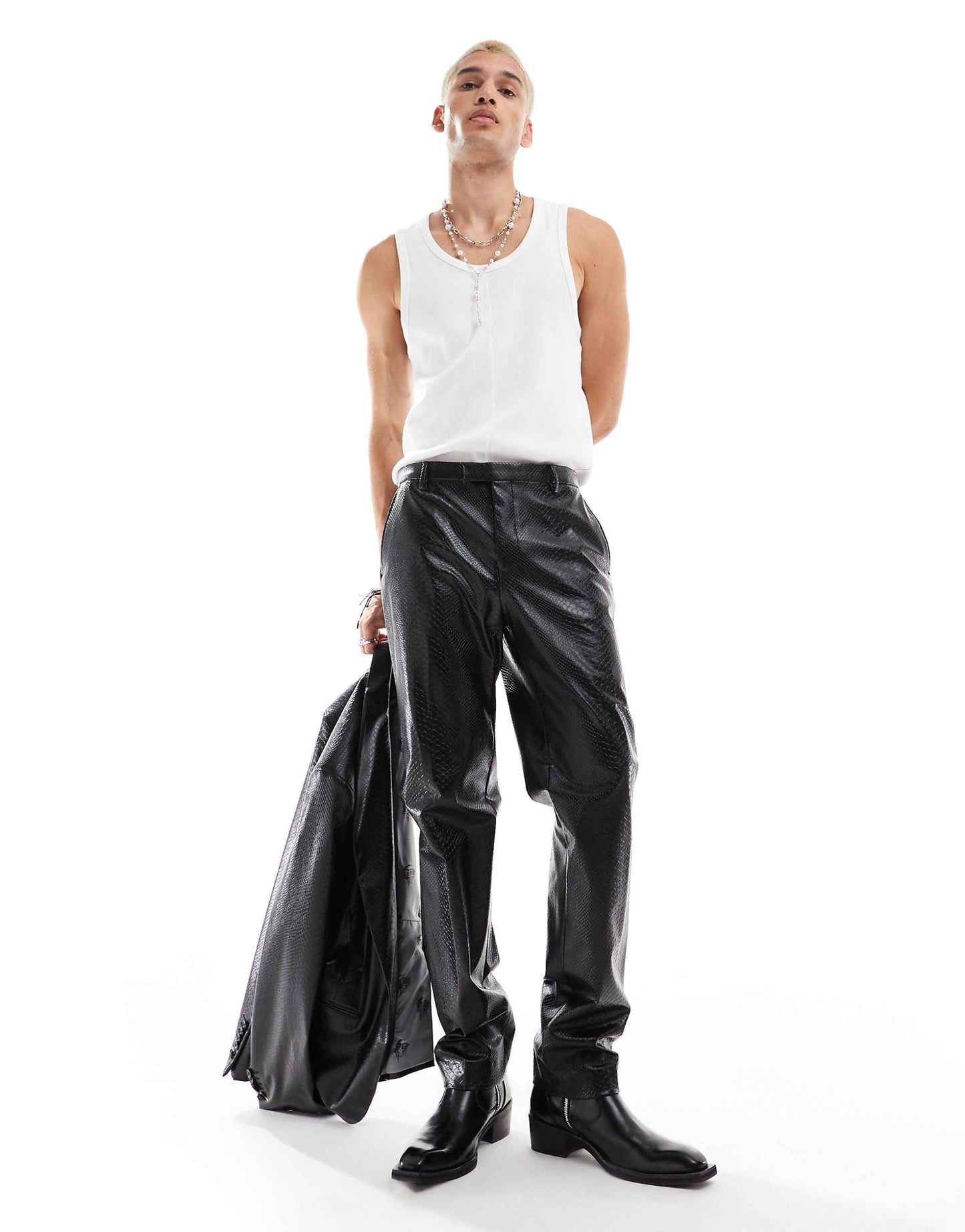 Faux Leather Slim Suit Trousers
