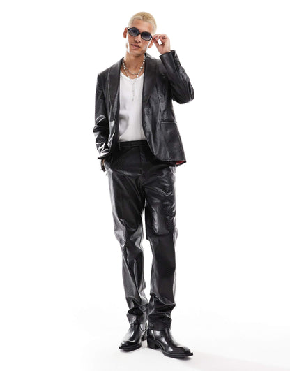 Faux Leather Slim Suit Jacket