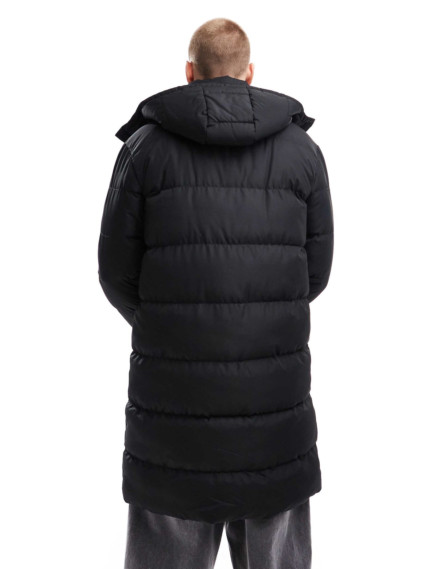 Longline Puffer Jacket With Detachable Hood
