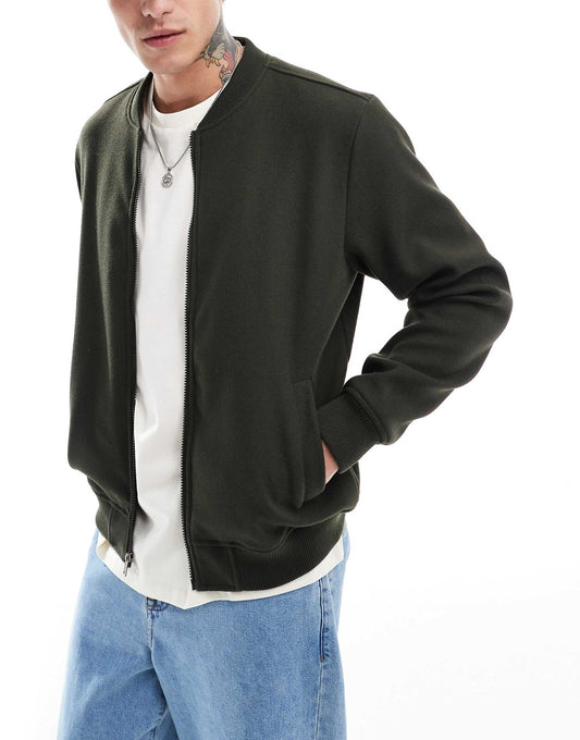 Faux Wool Bomber Jacket