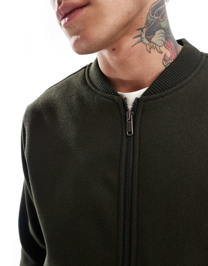 Faux Wool Bomber Jacket