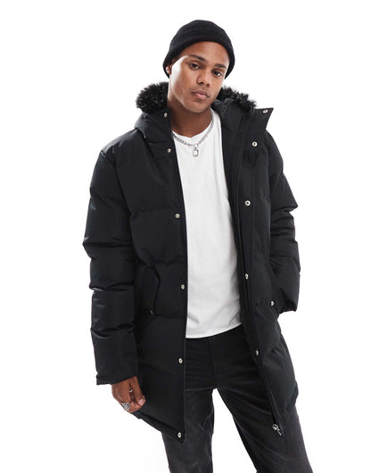 Padded Parka Jacket With Faux Fur Hood