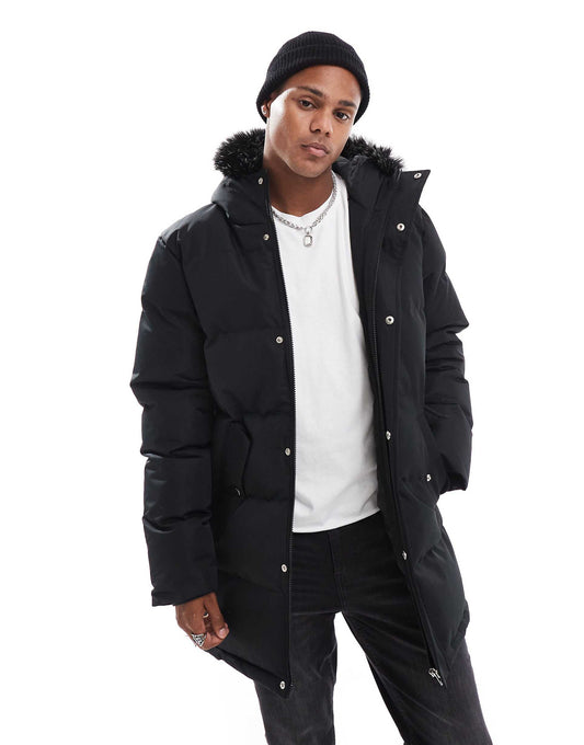 Padded Parka Jacket With Faux Fur Hood