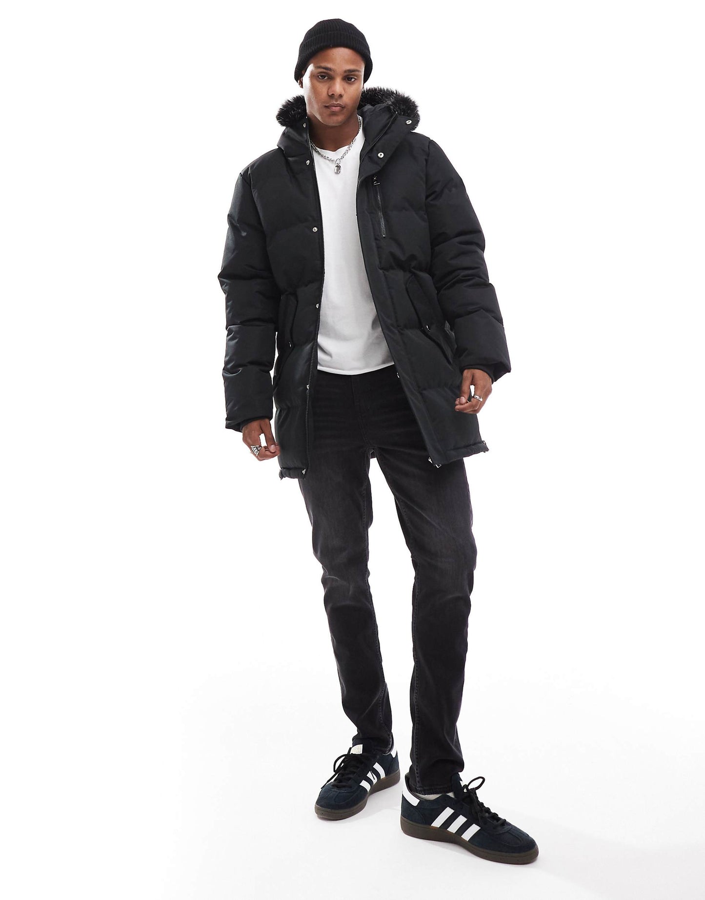 Padded Parka Jacket With Faux Fur Hood