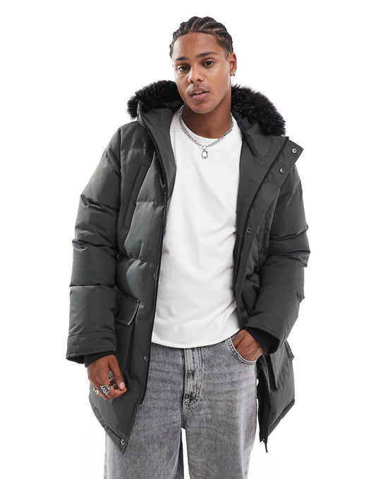 Padded Parka Jacket With Faux Fur Hood