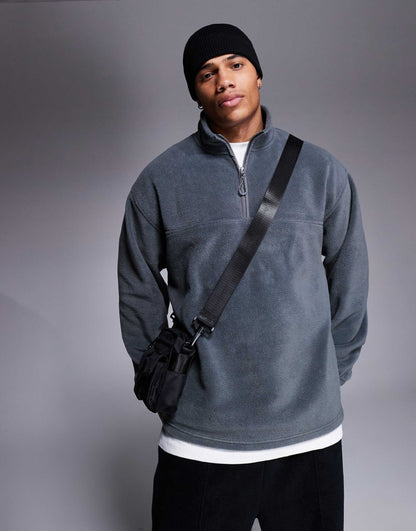 Oversized Quarter Zip Fleece Sweatshirt