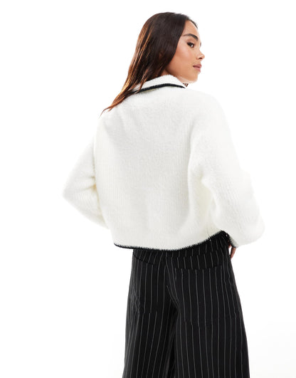 Lash Detail Tipped Button Through Collar Cardigan